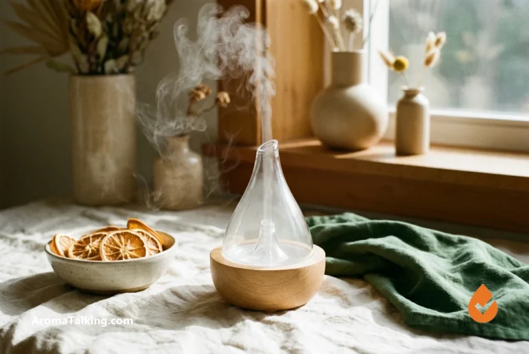 Glass nebulizing diffuser emitting a fine waterless aromatic mist