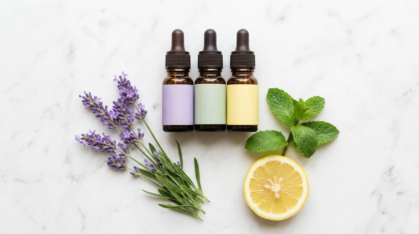 Three beginner essential oils with lavender, mint and lemon
