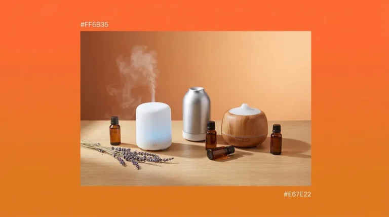 Three compact essential oil diffusers for small spaces on a wooden desk with lavender