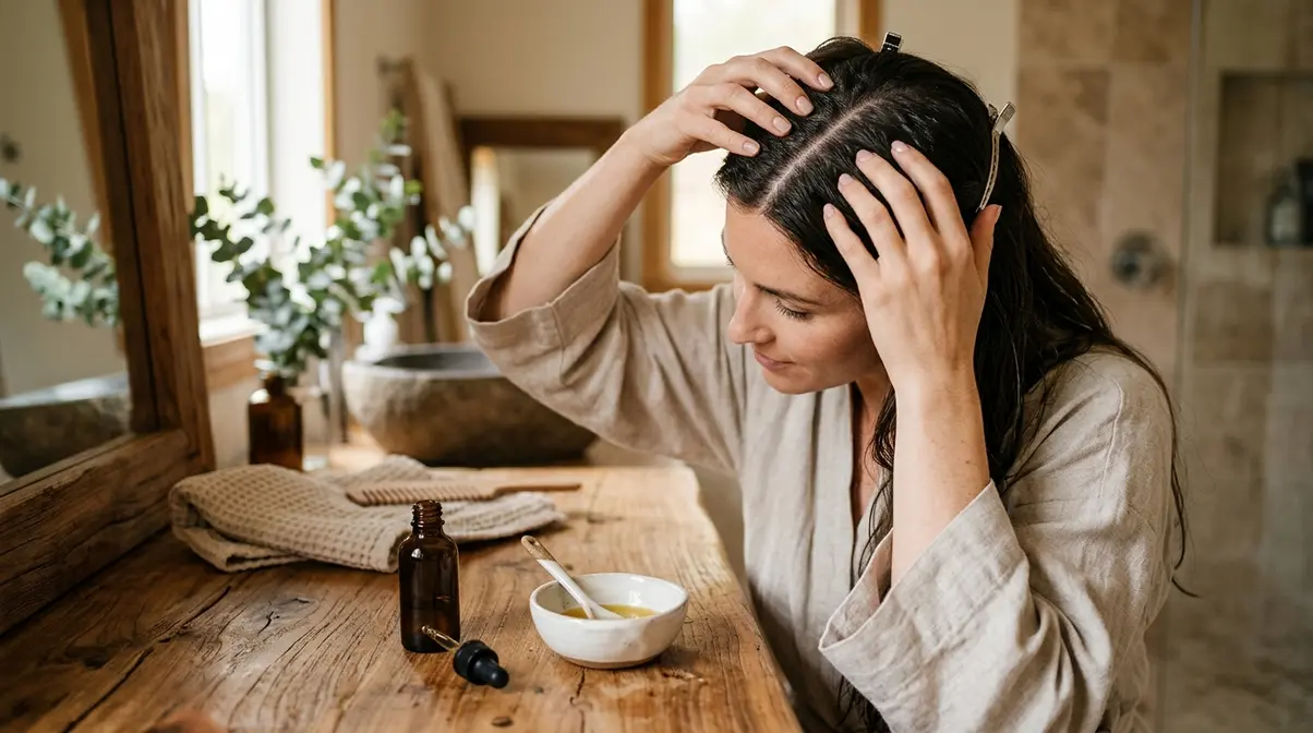Peppermint oil diluted for scalp and hair treatment